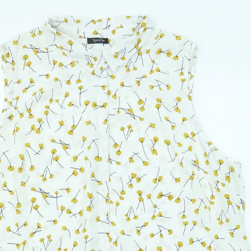 M&Co Womens Ivory Floral Polyester Basic Button-Up Size 24 Collared