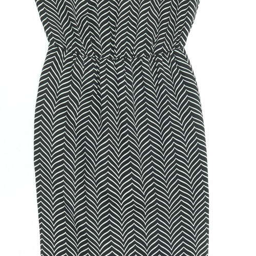 NEXT Womens Black Geometric Polyester A-Line Size 6 Round Neck Pullover