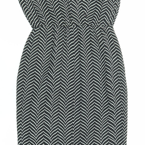 NEXT Womens Black Geometric Polyester A-Line Size 6 Round Neck Pullover