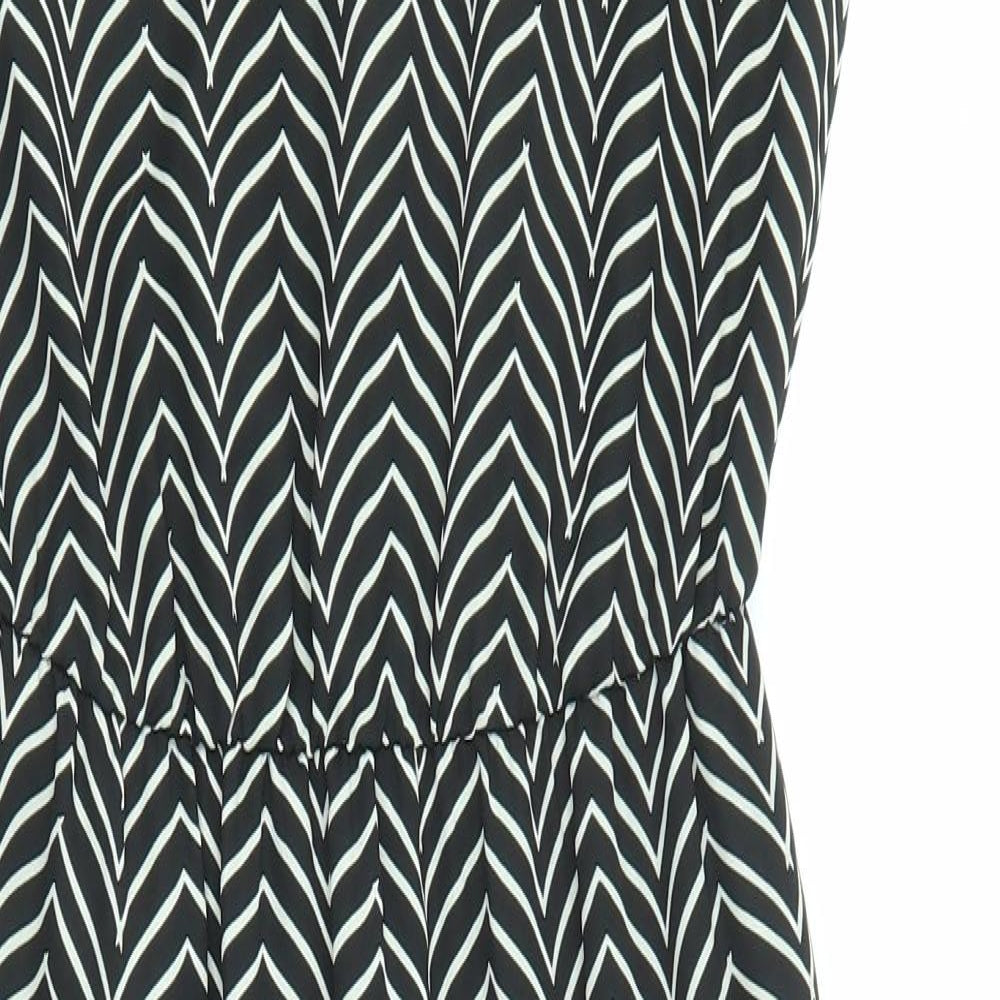 NEXT Womens Black Geometric Polyester A-Line Size 6 Round Neck Pullover