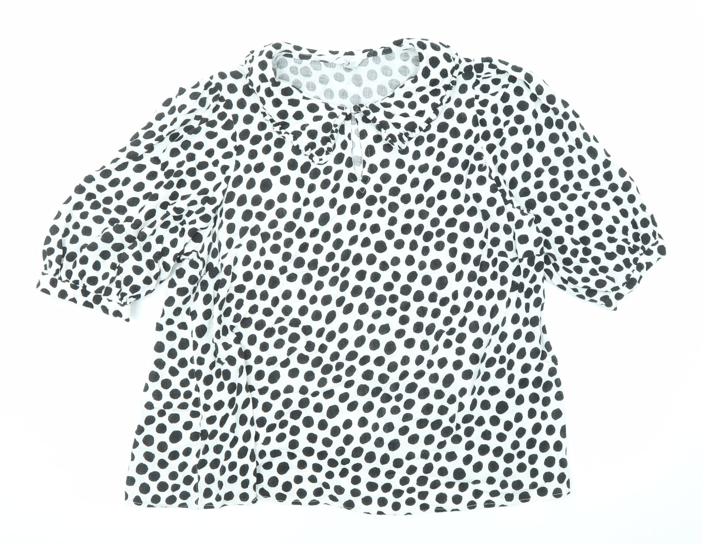 M&Co Womens Black Polka Dot Viscose Basic Blouse Size 20 Collared
