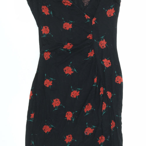 Dorothy Perkins Womens Black Floral Viscose A-Line Size 10 V-Neck Pullover
