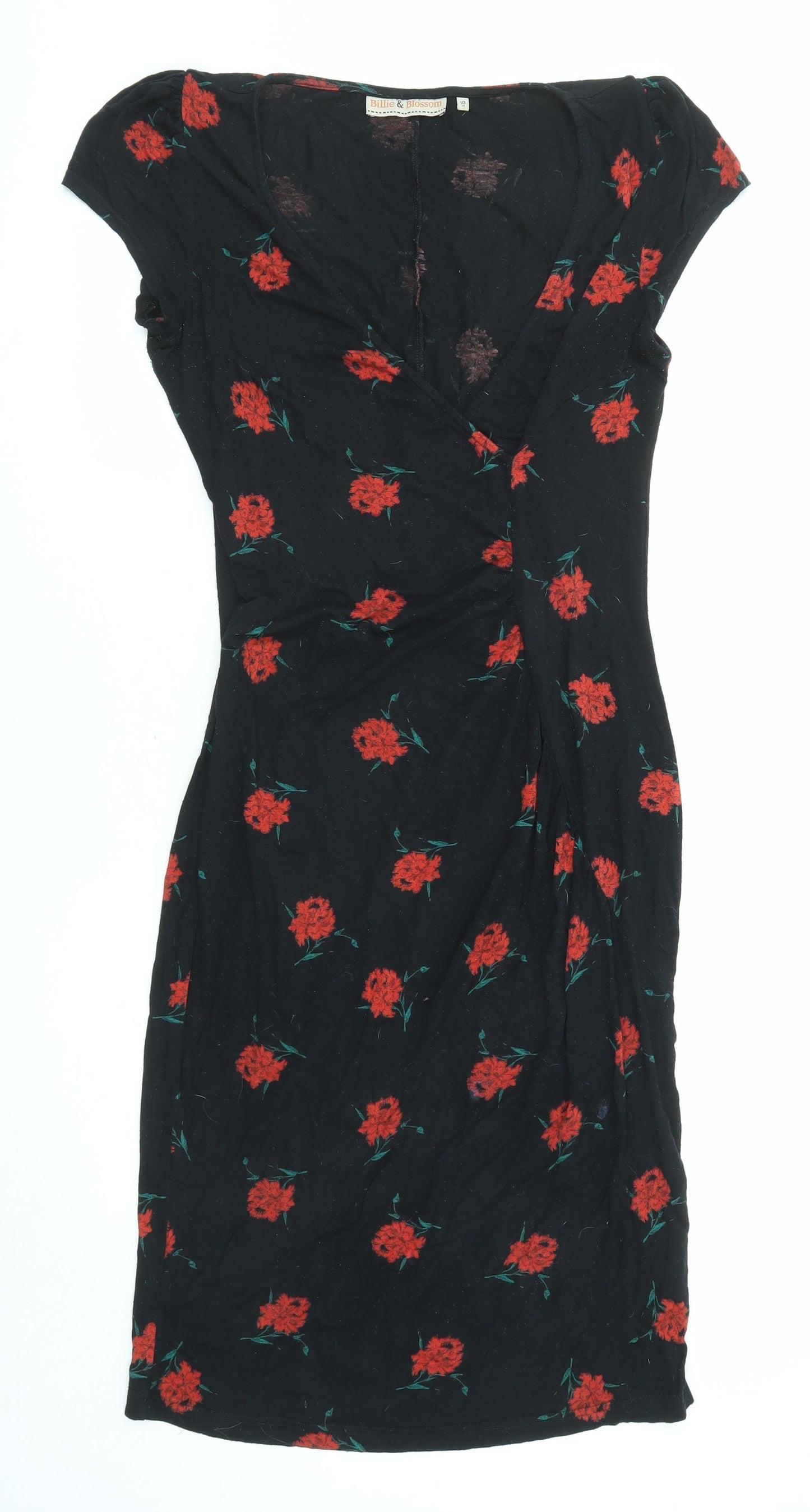 Dorothy Perkins Womens Black Floral Viscose A-Line Size 10 V-Neck Pullover