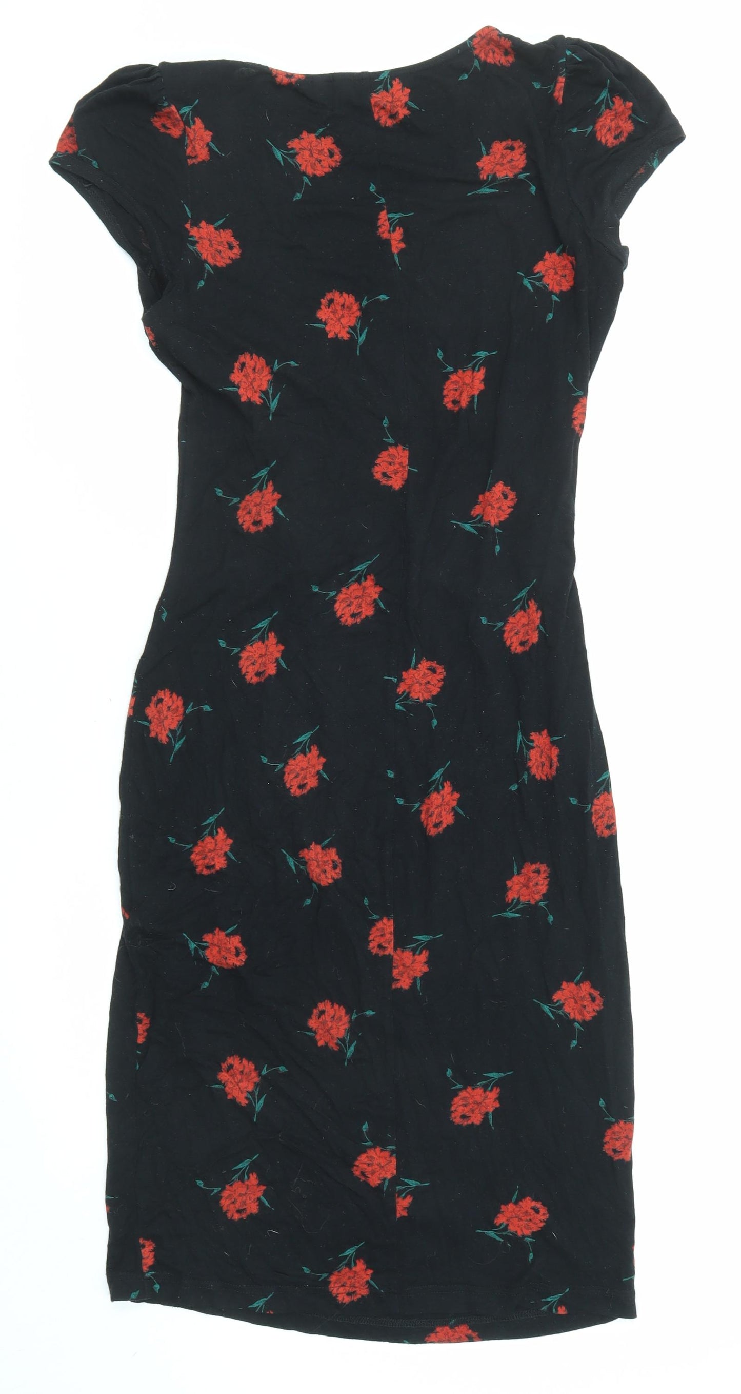 Dorothy Perkins Womens Black Floral Viscose A-Line Size 10 V-Neck Pullover