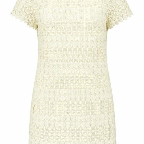 Yumi Womens Beige Geometric Cotton Shift Size M Boat Neck Zip