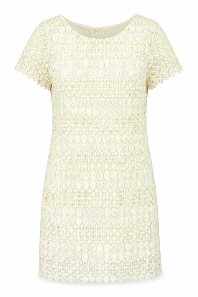 Yumi Womens Beige Geometric Cotton Shift Size M Boat Neck Zip