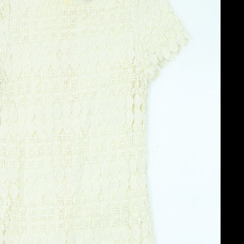 Yumi Womens Beige Geometric Cotton Shift Size M Boat Neck Zip
