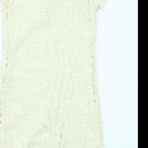 Yumi Womens Beige Geometric Cotton Shift Size M Boat Neck Zip
