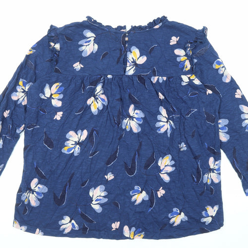 Fat Face Womens Blue Floral Cotton Basic Blouse Size 14 Round Neck