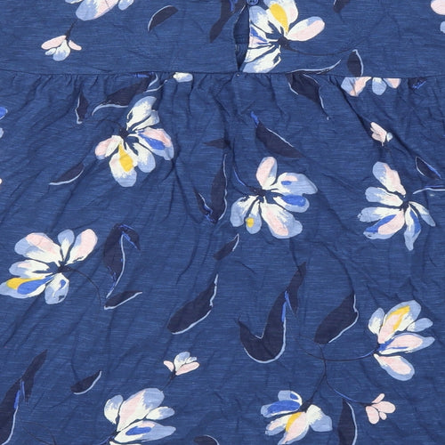Fat Face Womens Blue Floral Cotton Basic Blouse Size 14 Round Neck