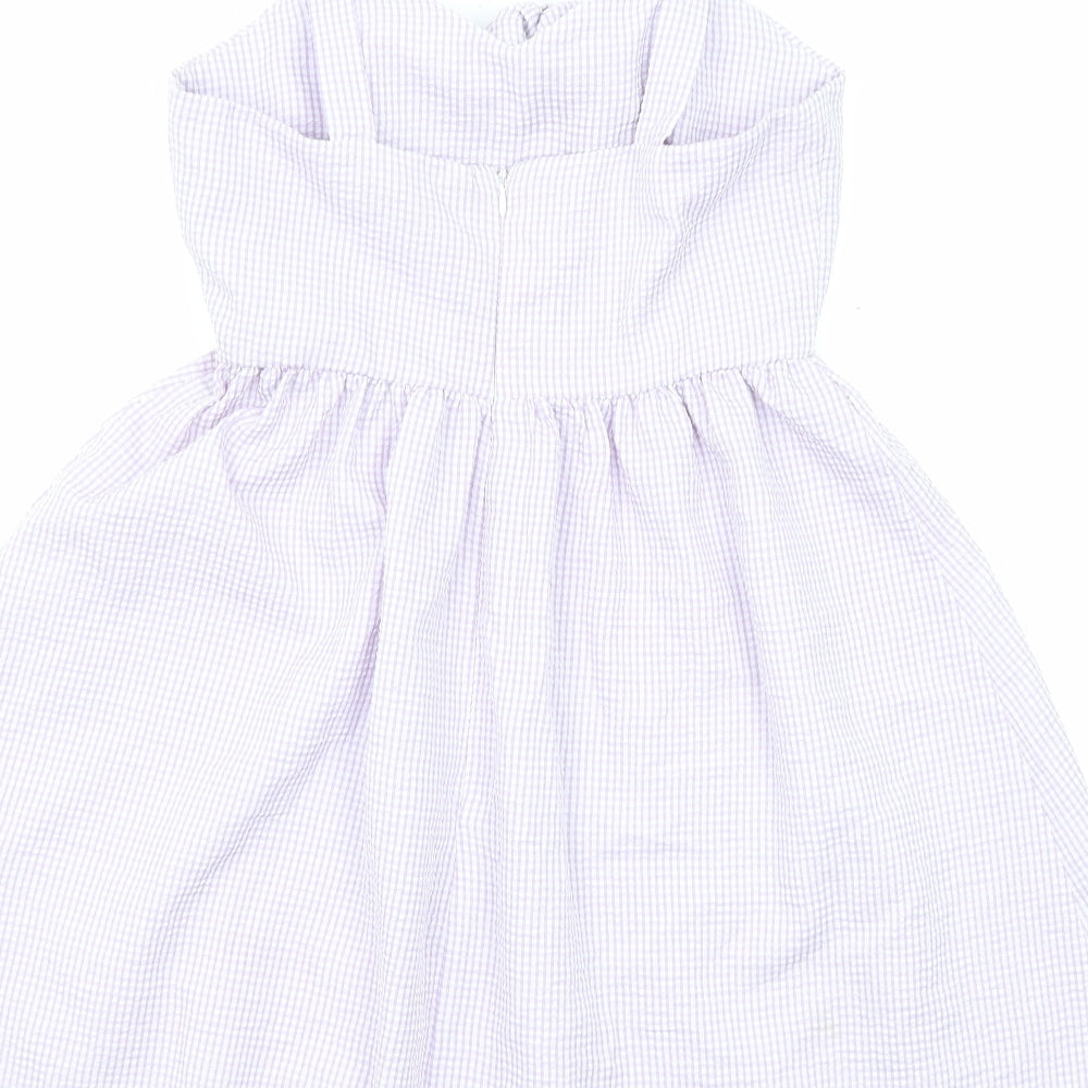 New Look Womens Purple Geometric Polyester A-Line Size 10 V-Neck Zip