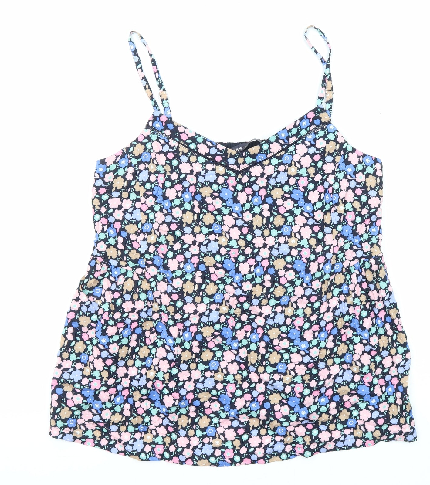 Marks and Spencer Womens Multicoloured Floral Viscose Basic Tank Size 10 V-Neck