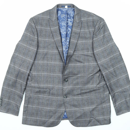 Jacamo Mens Grey Plaid Polyester Jacket Suit Jacket Size 44 Regular
