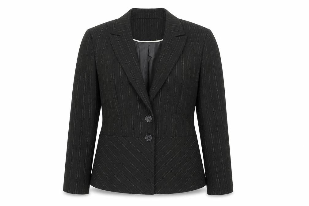 Front view of Next women’s brown striped polyester jacket blazer, size UK 12