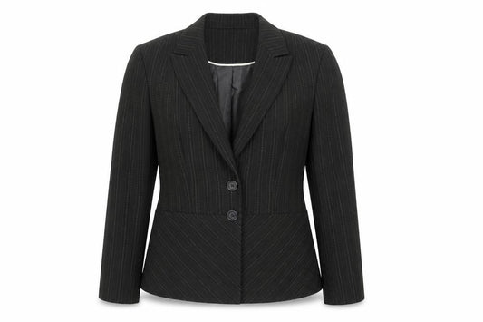 Front view of Next women’s brown striped polyester jacket blazer, size UK 12