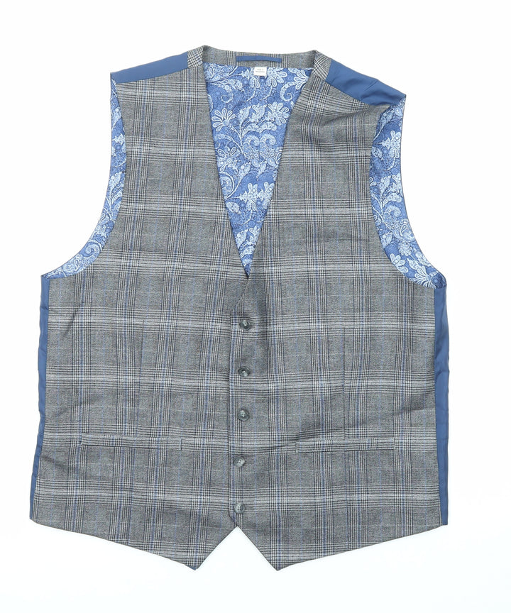 Jacamo Mens Grey Plaid Polyester Jacket Suit Waistcoat Size 44 Regular