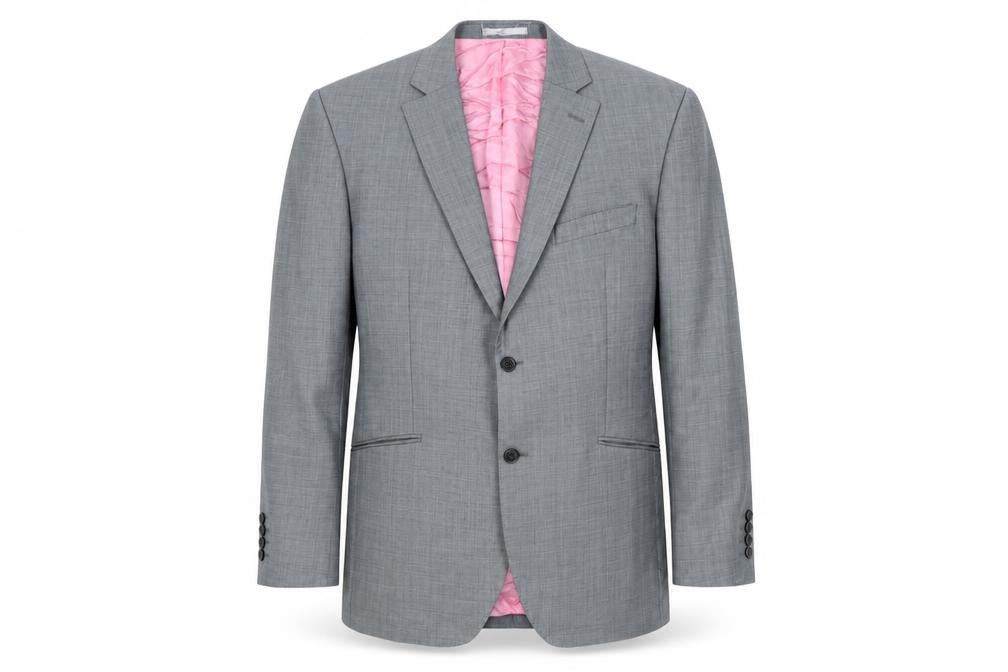 Front view of Aspen & Court men’s grey wool jacket suit jacket, size 44, regular