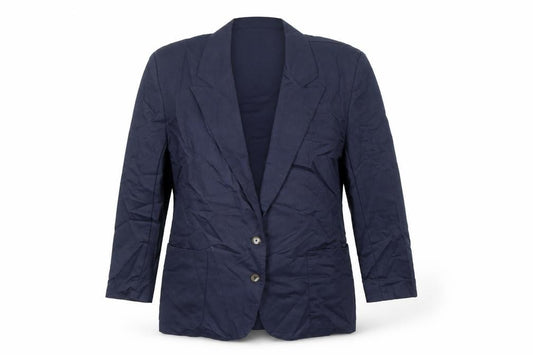 Front view of Design Studio women’s blue jacket blazer, size UK 12, button