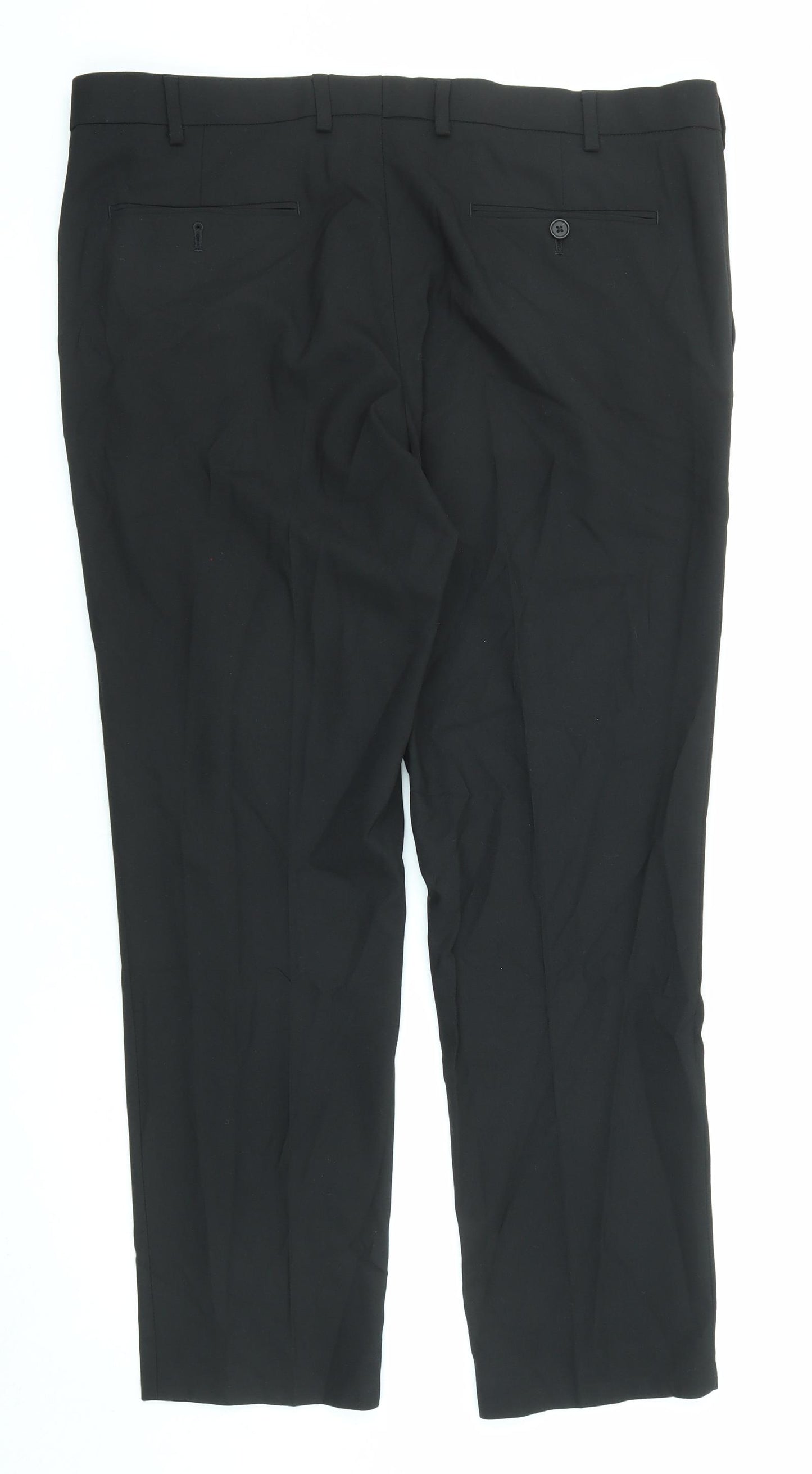Marks and Spencer Mens Black Polyester Trousers Size 38 in L29 in Regular Zip