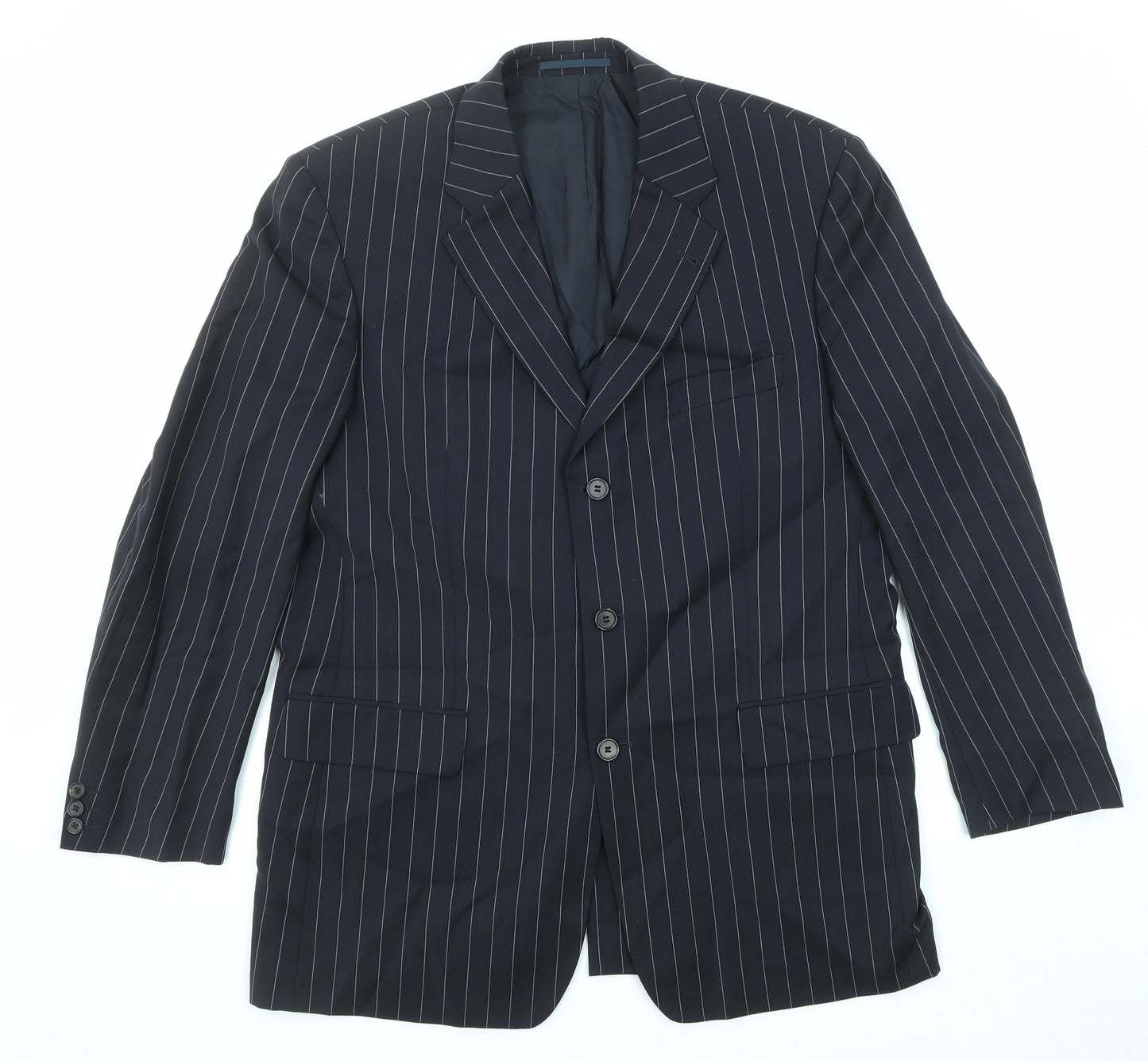 HUGO BOSS Mens Black Striped Wool Jacket Suit Jacket Size 52 Regular