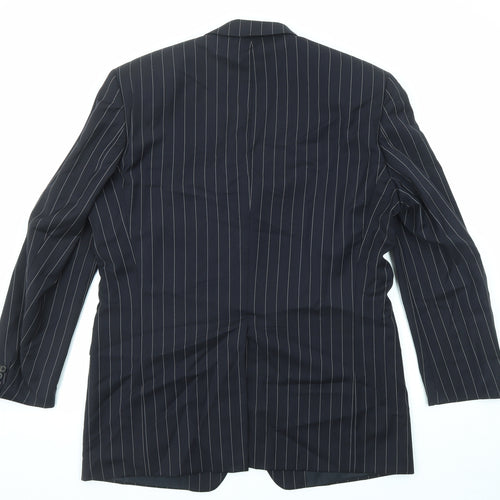 HUGO BOSS Mens Black Striped Wool Jacket Suit Jacket Size 52 Regular