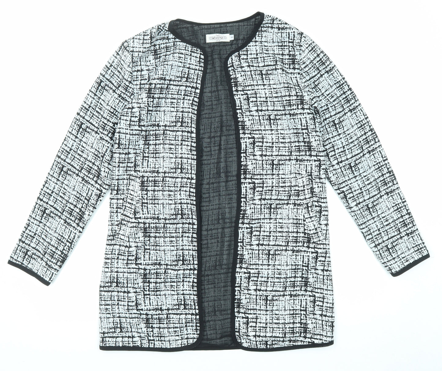 In the Style Womens Black Geometric Jacket Blazer Size S
