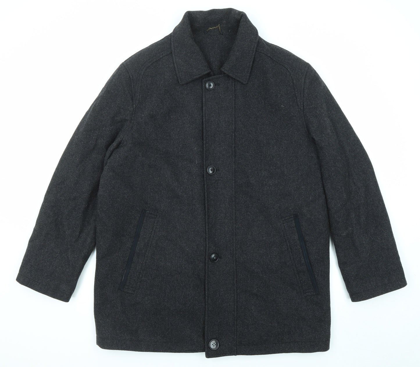 Gurteen Mens Black Pea Coat Coat Size L Zip