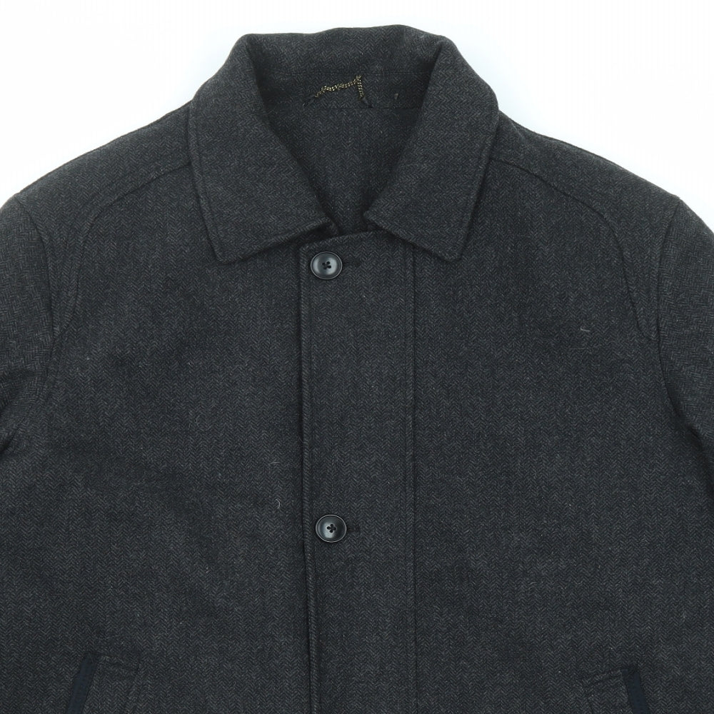 Gurteen Mens Black Pea Coat Coat Size L Zip