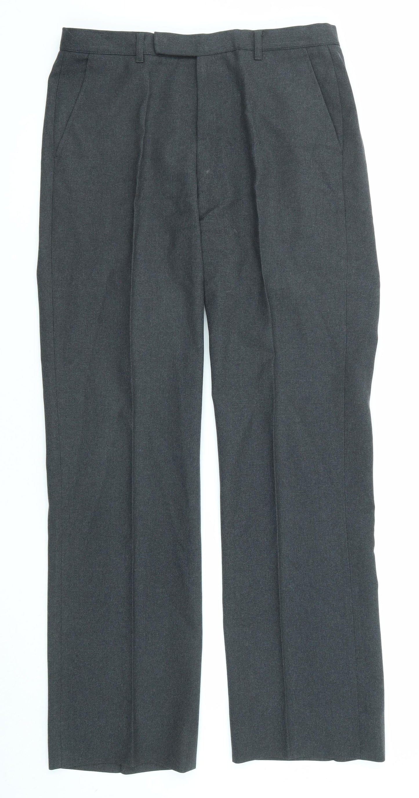 Marks and Spencer Mens Grey Wool Trousers Size 32 in L33 in Regular Zip