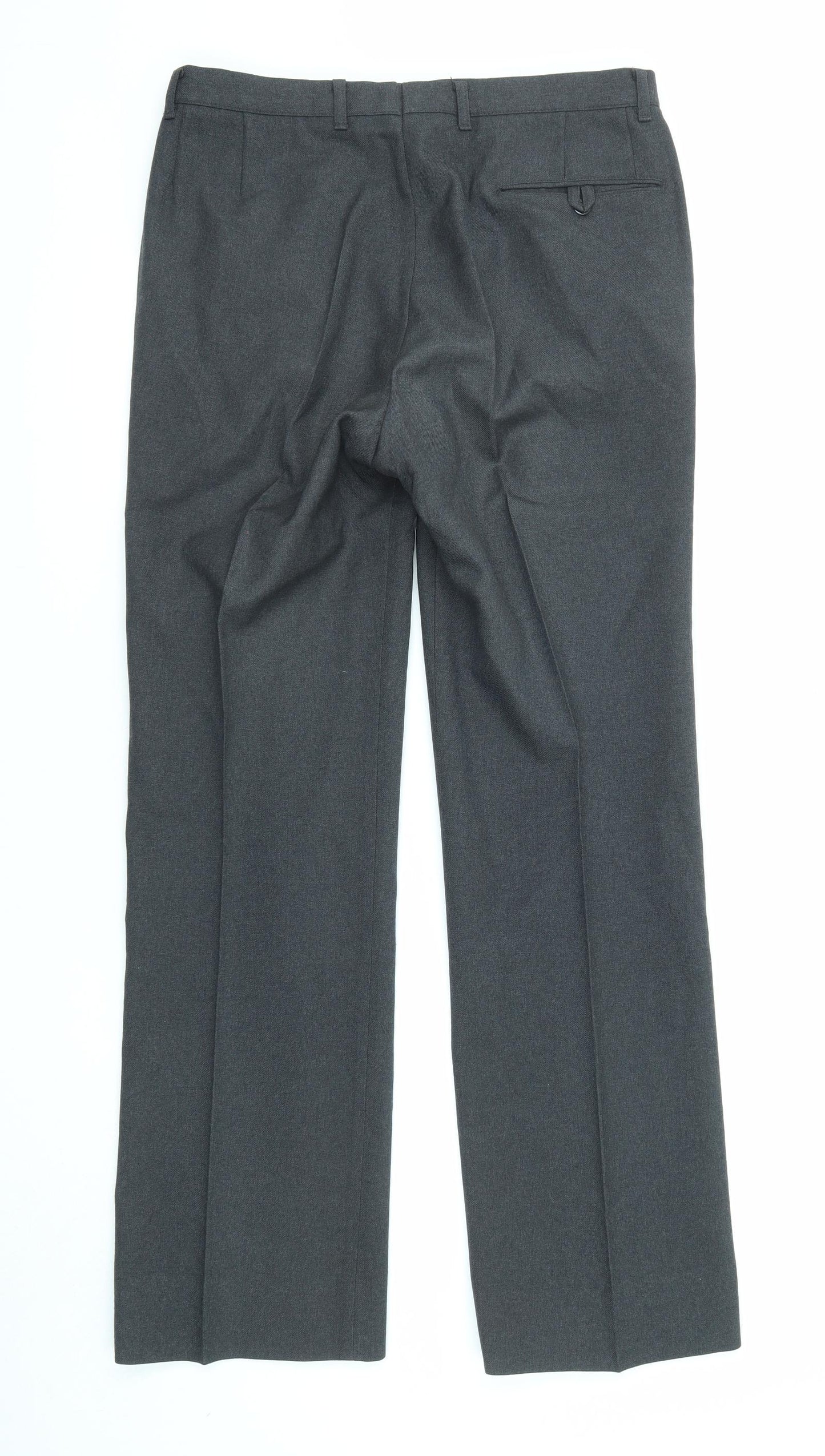 Marks and Spencer Mens Grey Wool Trousers Size 32 in L33 in Regular Zip