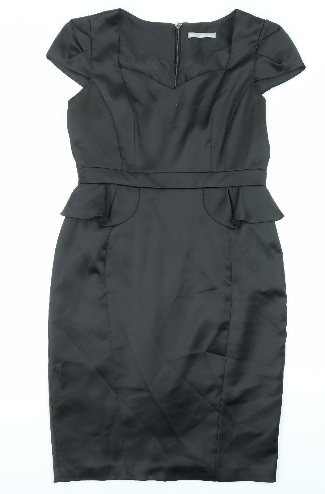 Marks and Spencer Womens Black Polyester Shift Size 14 Sweetheart Zip