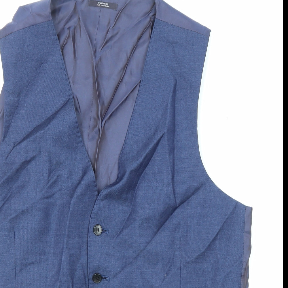 Marks and Spencer Mens Blue Wool Jacket Suit Waistcoat Size 42 Regular