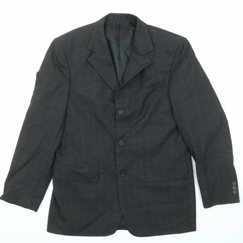 Zantos Mens Black Check Polyester Jacket Suit Jacket Size 38 Regular