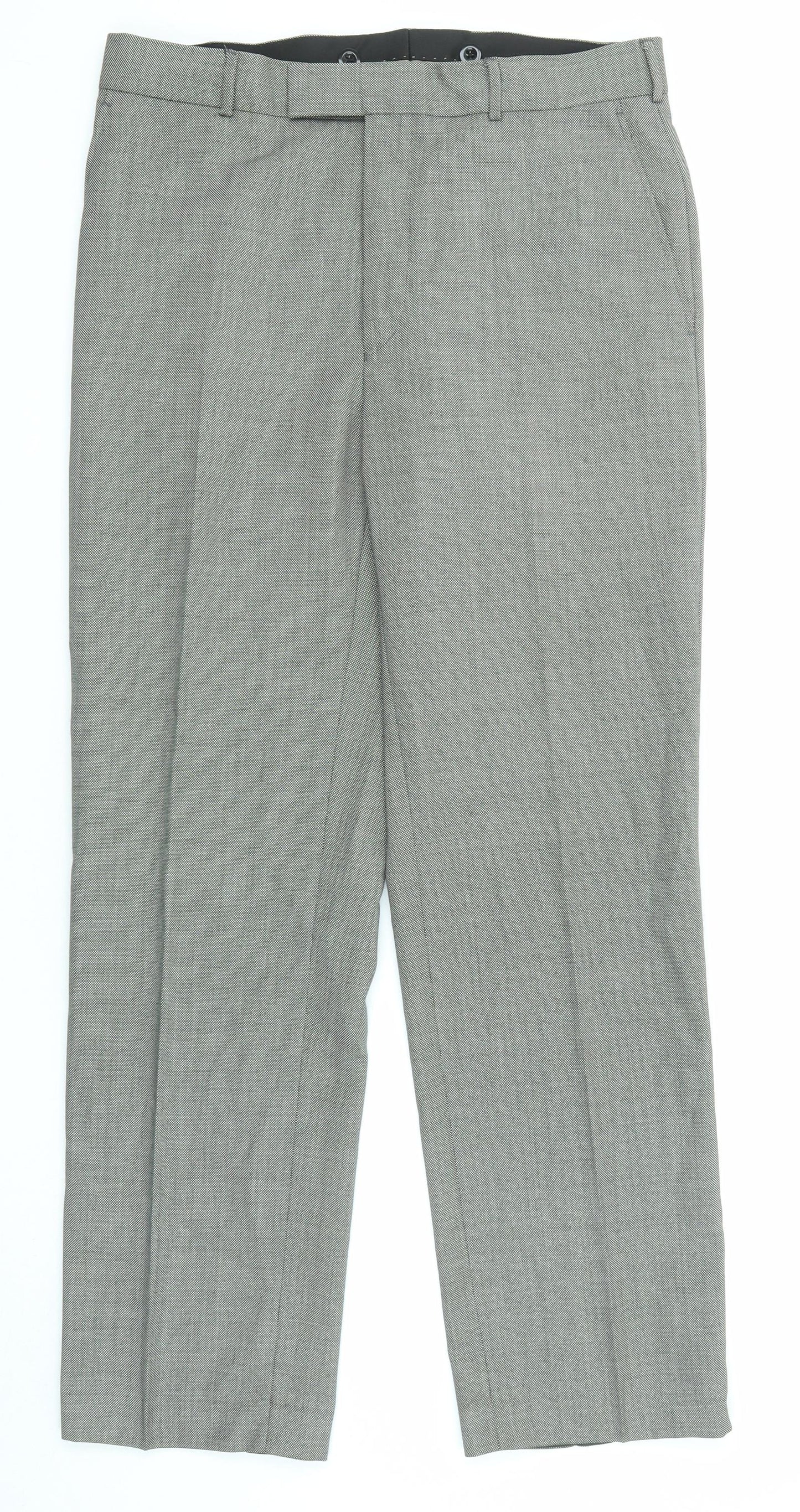 Chester Mens Grey Wool Trousers Size 34 in L32 in Regular Zip