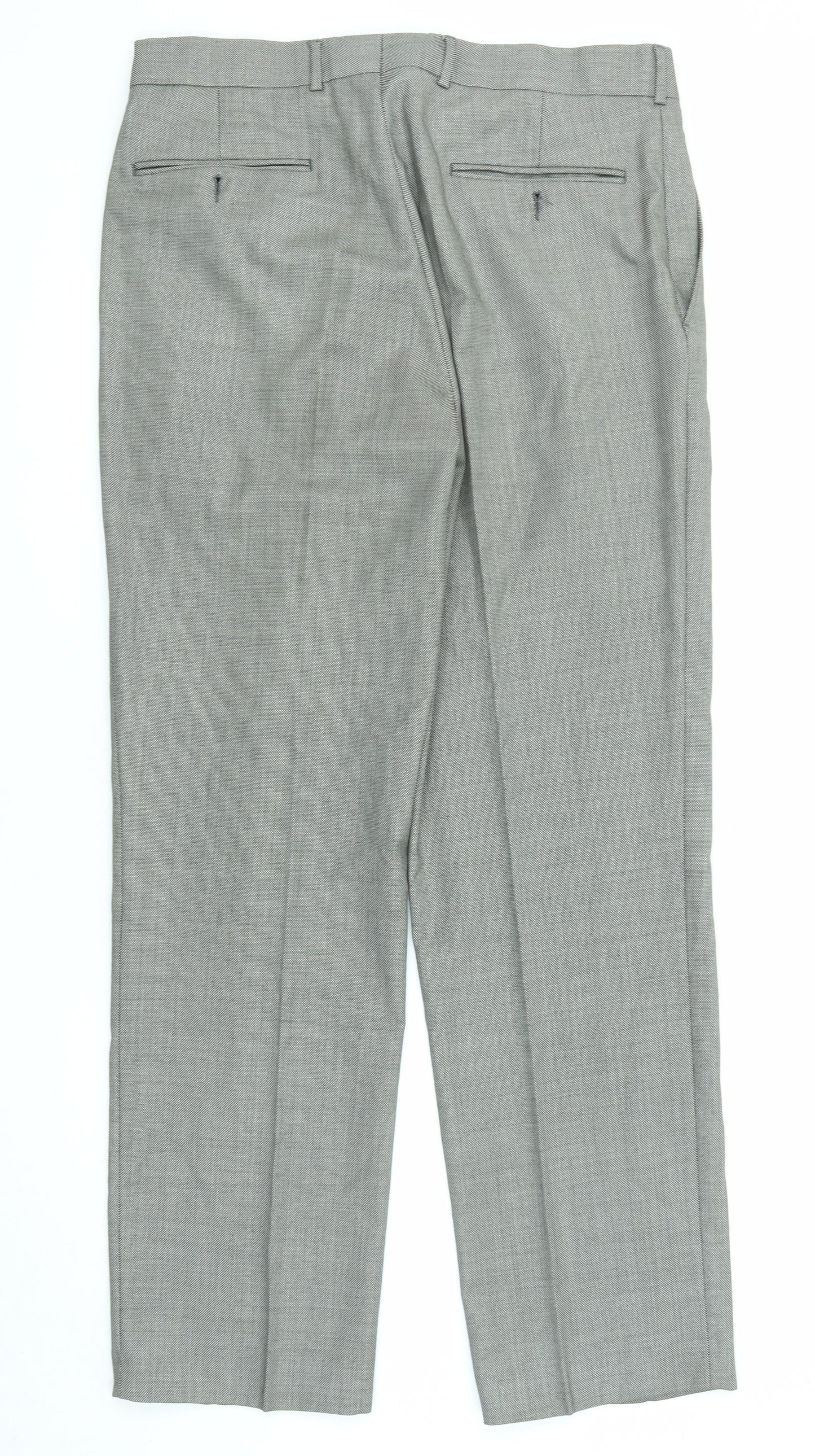 Chester Mens Grey Wool Trousers Size 34 in L32 in Regular Zip