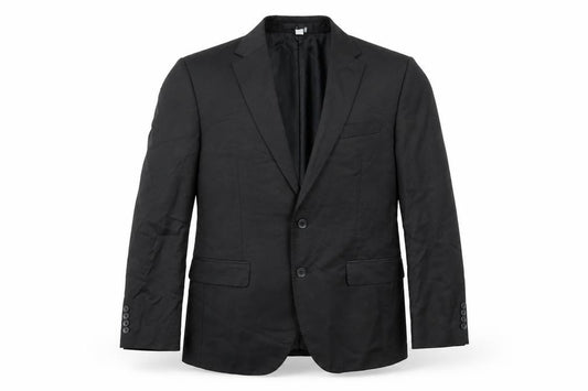 Front view of Marks & Spencer men’s black polyester jacket suit jacket, size 40, regular