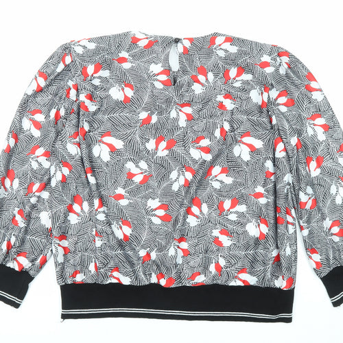 Good Times Womens Black Geometric Polyester Basic Blouse Size 14 Round Neck