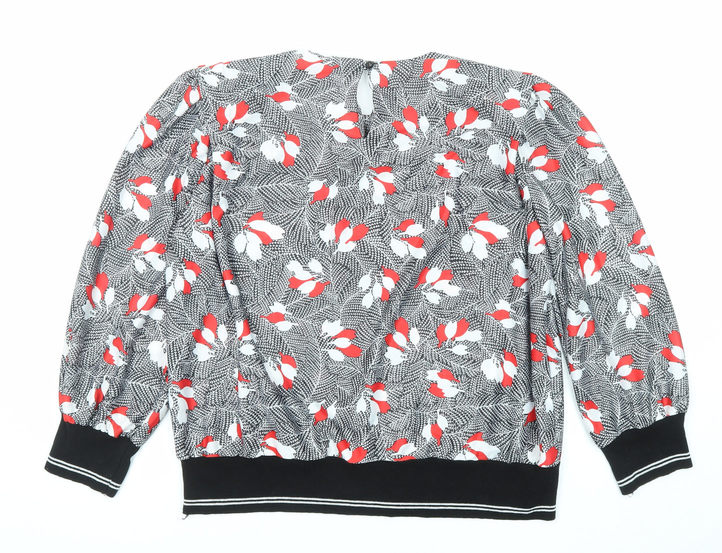 Good Times Womens Black Geometric Polyester Basic Blouse Size 14 Round Neck