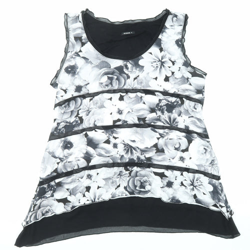 Roman Womens Black Floral Polyester Basic Tank Size 16 Boat Neck