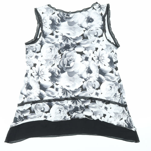 Roman Womens Black Floral Polyester Basic Tank Size 16 Boat Neck
