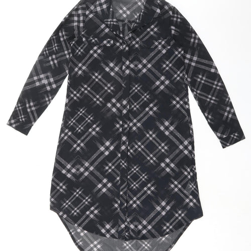 Apricot Womens Black Plaid Polyester Tunic Button-Up Size 8 Collared