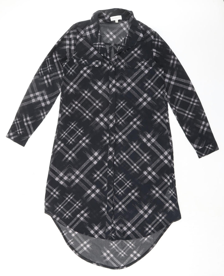Apricot Womens Black Plaid Polyester Tunic Button-Up Size 8 Collared
