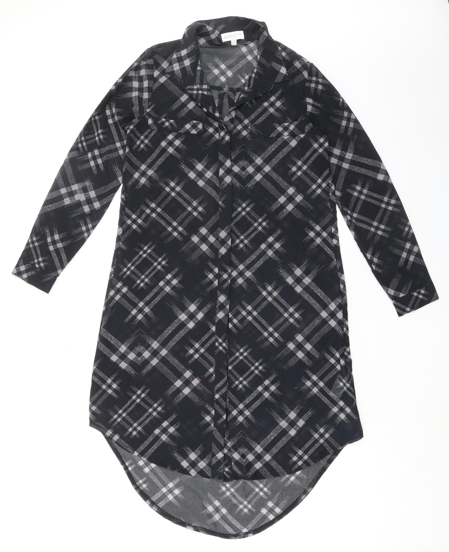 Apricot Womens Black Plaid Polyester Tunic Button-Up Size 8 Collared