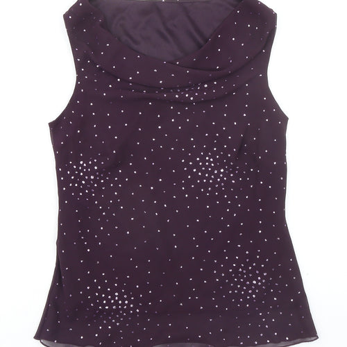 BHS Womens Purple Polyester Basic Blouse Size 10 Cowl Neck - Embellished