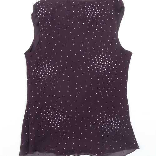 BHS Womens Purple Polyester Basic Blouse Size 10 Cowl Neck - Embellished