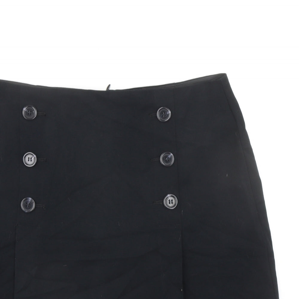 Marks and Spencer Womens Black Polyester A-Line Skirt Size 12 Zip