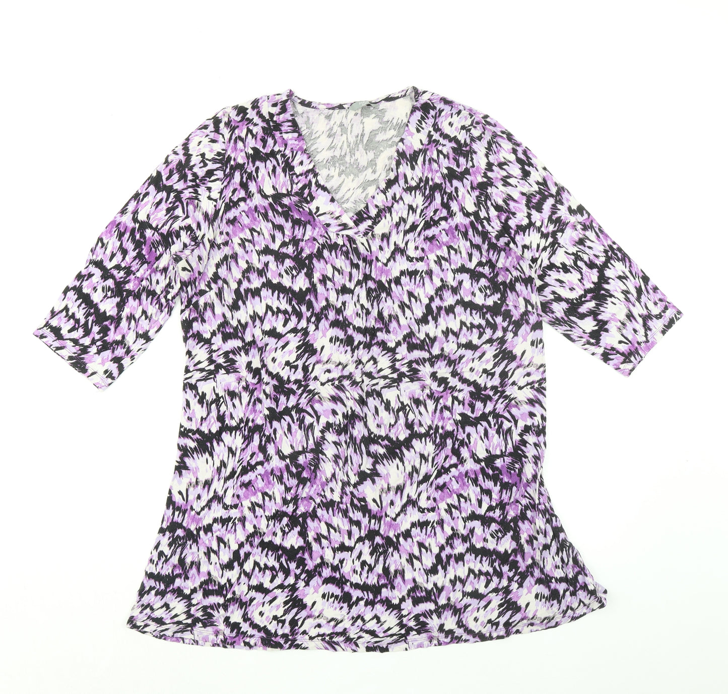 M&Co Womens Purple Geometric Viscose Basic Blouse Size 18 V-Neck