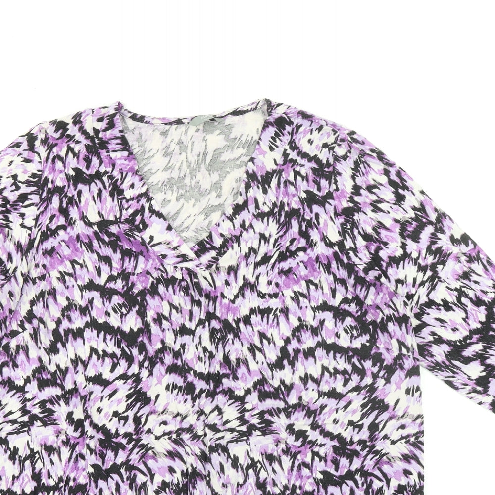 M&Co Womens Purple Geometric Viscose Basic Blouse Size 18 V-Neck