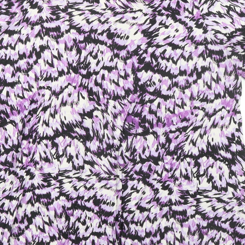 M&Co Womens Purple Geometric Viscose Basic Blouse Size 18 V-Neck