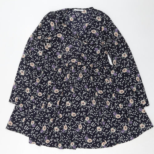 Glamorous Womens Blue Floral Polyester Trapeze & Swing Size 10 V-Neck Tie